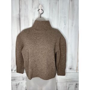 EMILIA GEORGE YAK MERINO WOOL BLEND TAUPE BROWN MOCK NECK BOXY CROPPED SWEATER S